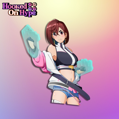 Momo Ayase anime decal featuring streetwear design and glowing energy psychokinesis fists